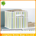 Folding multipurpose stripes pattern cotton canvas fabric storage box with handles